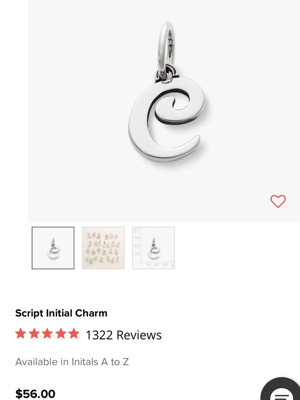 James Avery Silver Script 'C' Initial Charm